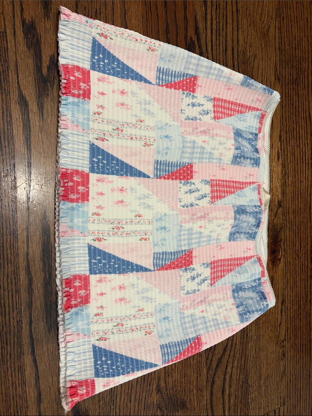 LoveShackFancy Cream Pink Blue Patchwork Swim Coverup Skirt